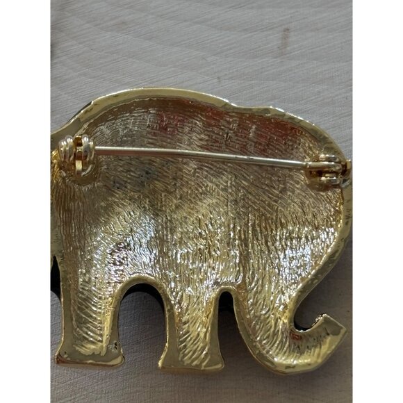 Vintage  Jeweled Elephant Brooch – Black Enamel, Rhinestones & Bold Cabochons - Picture 5 of 9